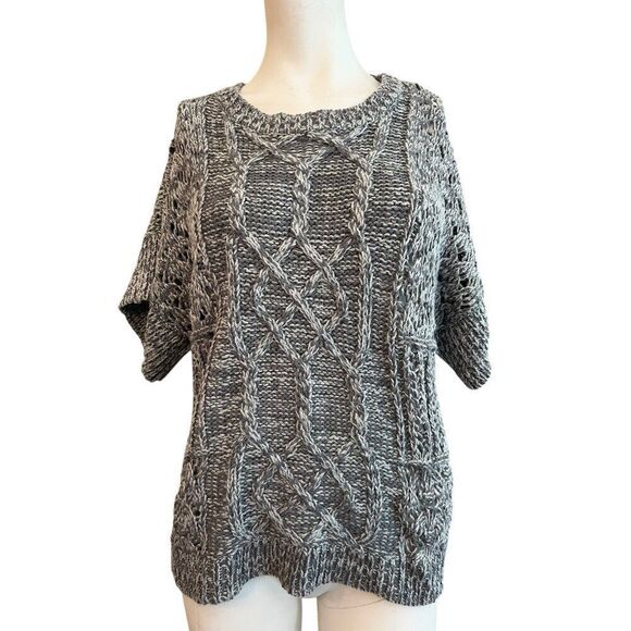 Prana Ladies Medium Cotton Sweater Gray Marled Open Weave Short Sleeve Relaxed - Picture 1 of 5